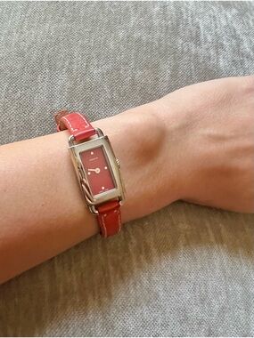 Coach Slim Red Leather Strap Rectangular Women's Watch